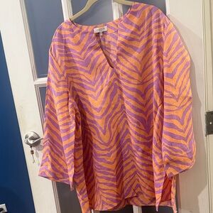 Lafayette 148 New York Orange and Purple Zebra Blouse